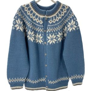 Dale Of Norway XL Fair Isle Wool Sweater Cardigan Blue Pewter Buttons